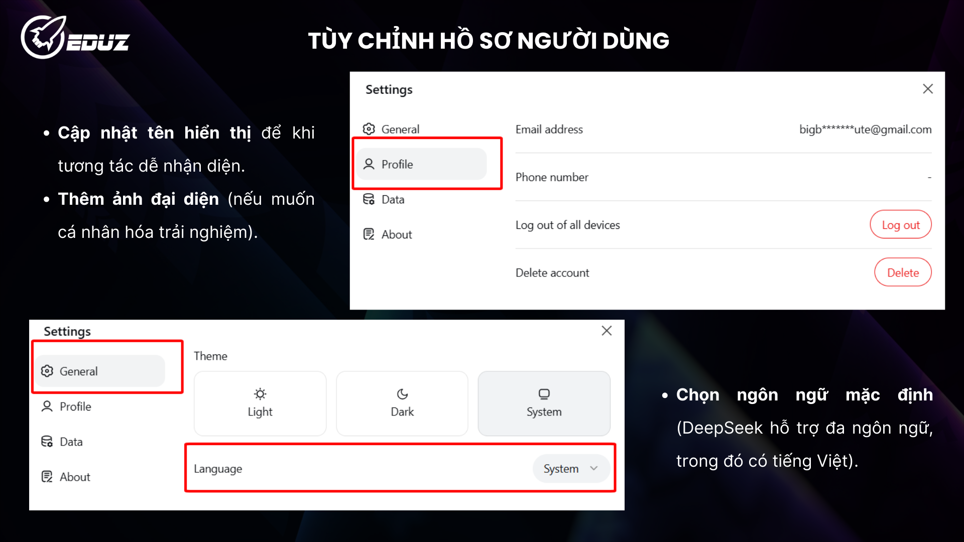 4. Tùy chỉnh hồ sơ người dùng