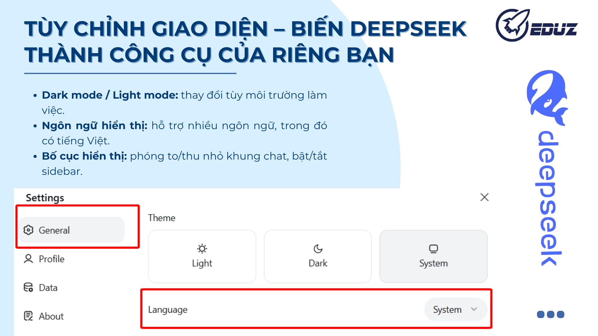 4. Tùy chỉnh giao diện – Biến DeepSeek thành công cụ của riêng bạn