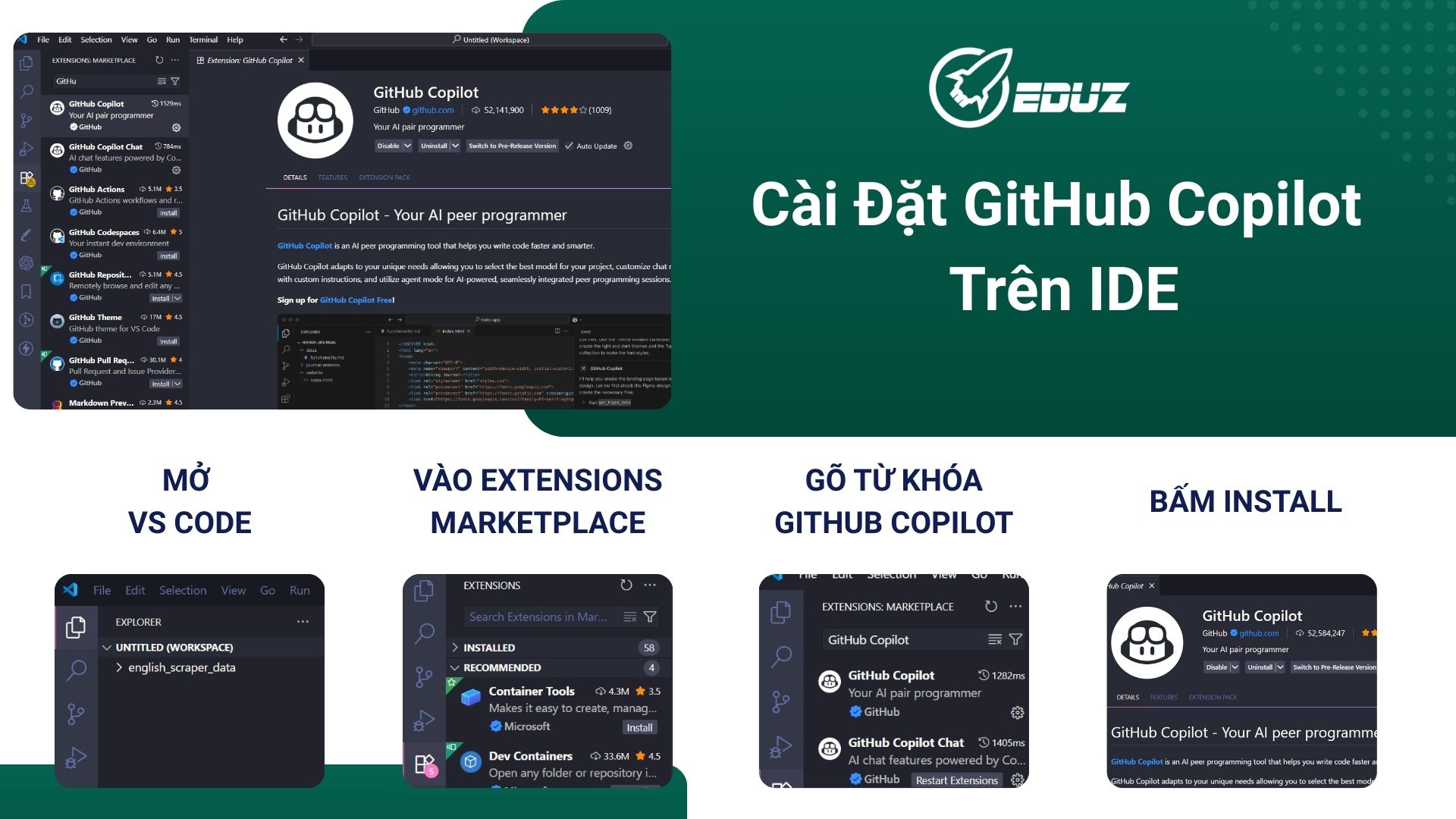 4. Cài Đặt GitHub Copilot Trên IDE