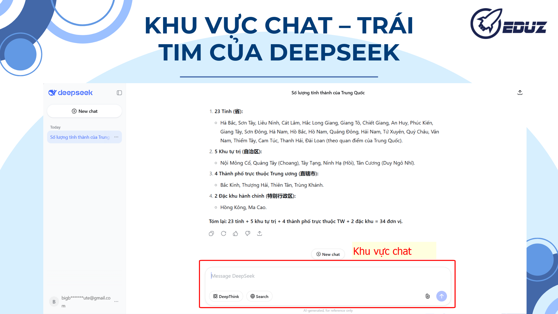 3. Khu vực chat – Trái tim của DeepSeek