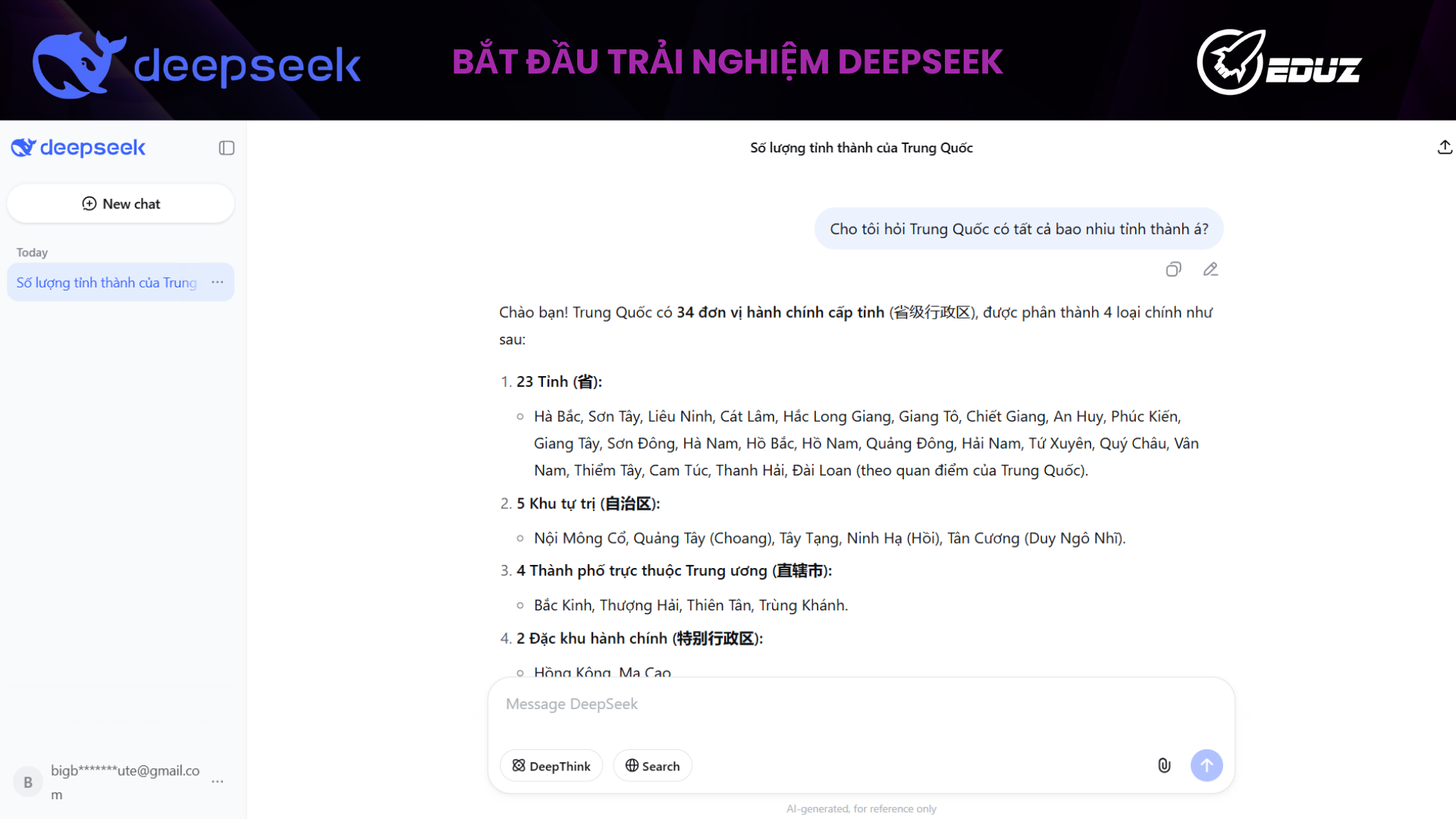 5. Bắt đầu trải nghiệm DeepSeek