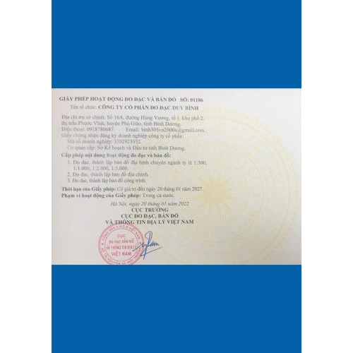 Giấy phép hoạt động đo đạc và bản đồ