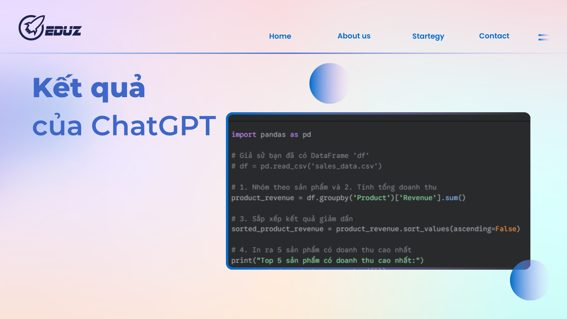 Kết quả (Code ChatGPT tạo ra):